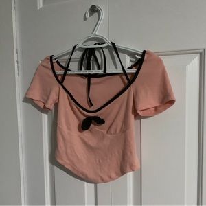 Pink ribbed short tee